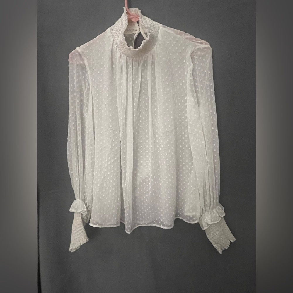 Zara White Sheer Polka Dot Blouse
